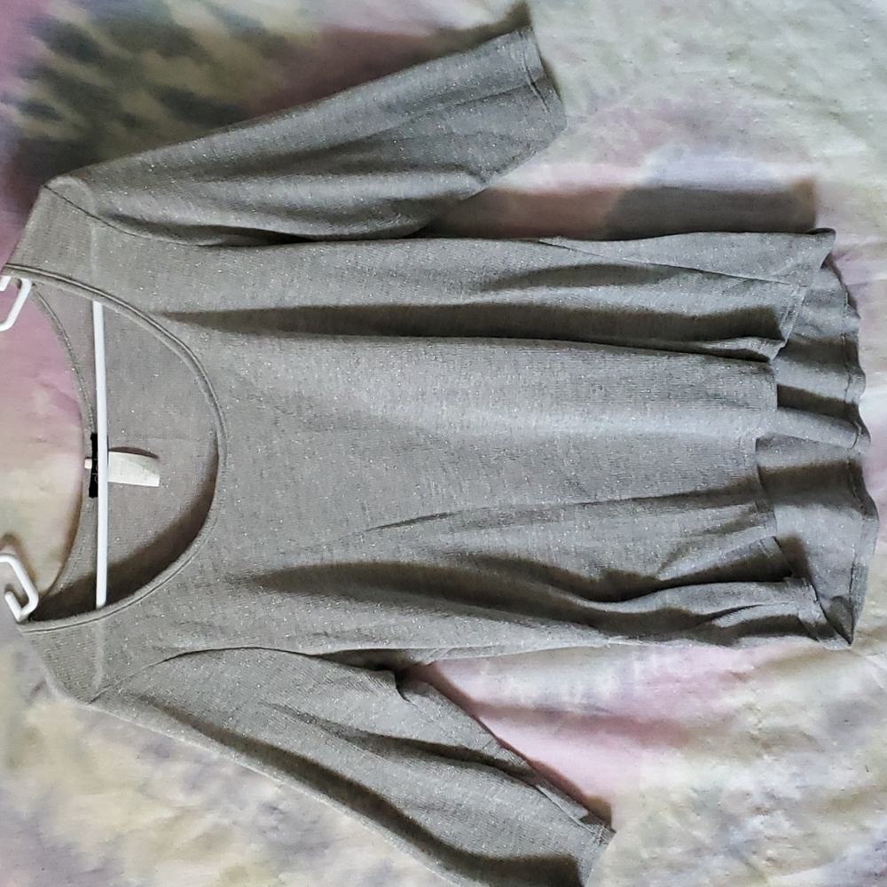 Deb 2x sheer sparkly silver 3/4 sleeve hi-low top